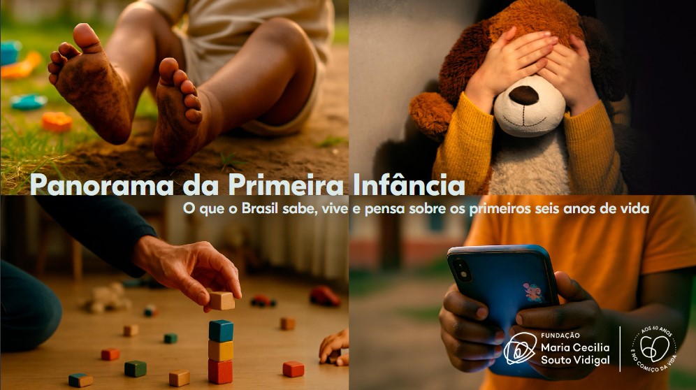 Um bebê sorri enquanto anda com apoio de um adulto. Ilustra a página da publicação 