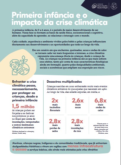 Um menino olha para frente com as mãos na boca. Atrás, uma paisagem com árvores e plantas